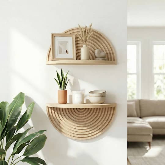 American Art Decor 12" x 7" Boho Arched Lunar Ledges Floating Wall Shelves
